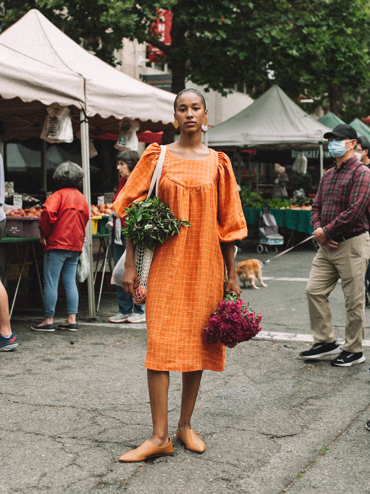 Birdie Dress - Orange Check - S