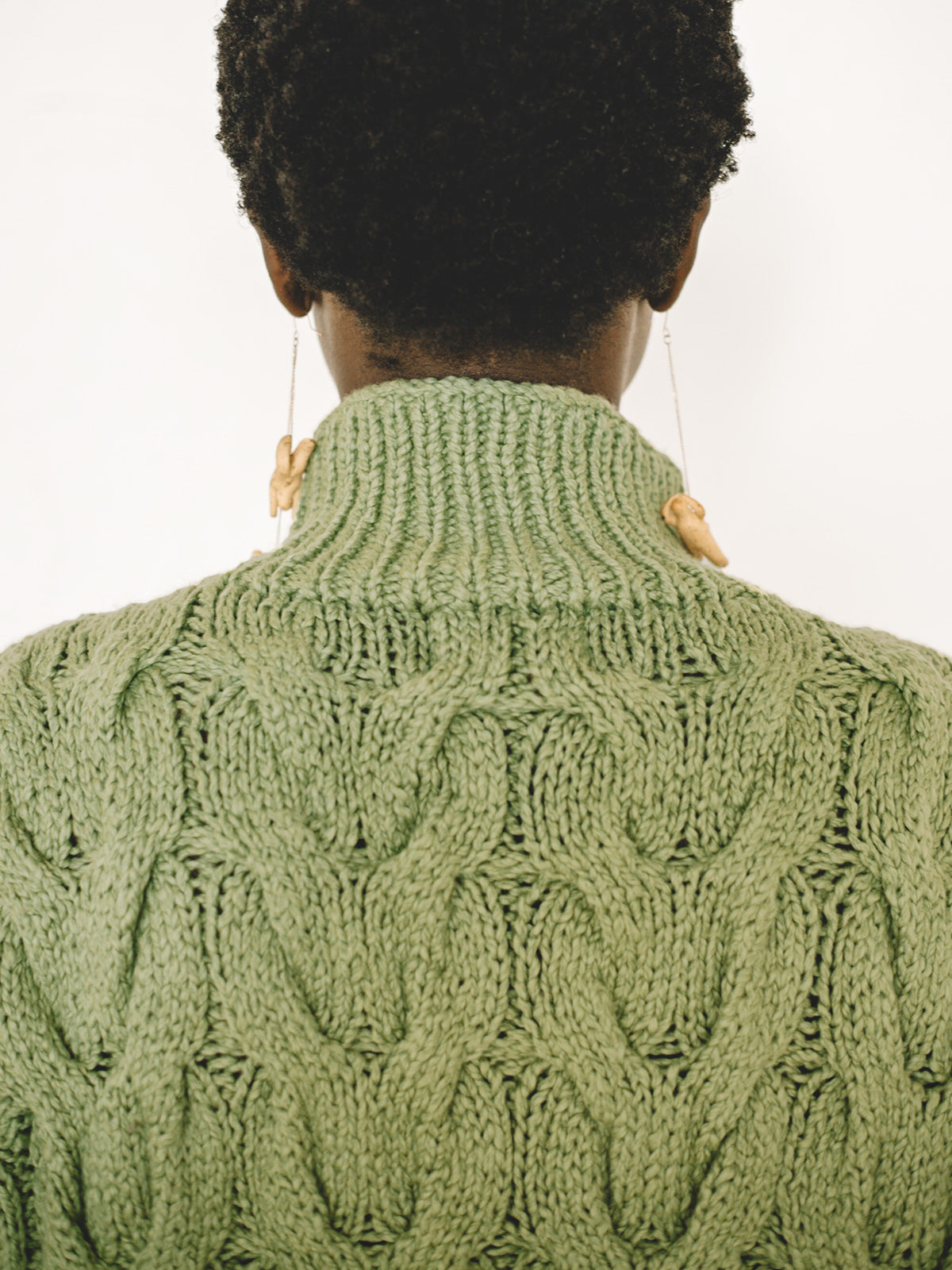 Green Organic Cotton Turtleneck Hand Knit Sweater – ALIYA WANEK