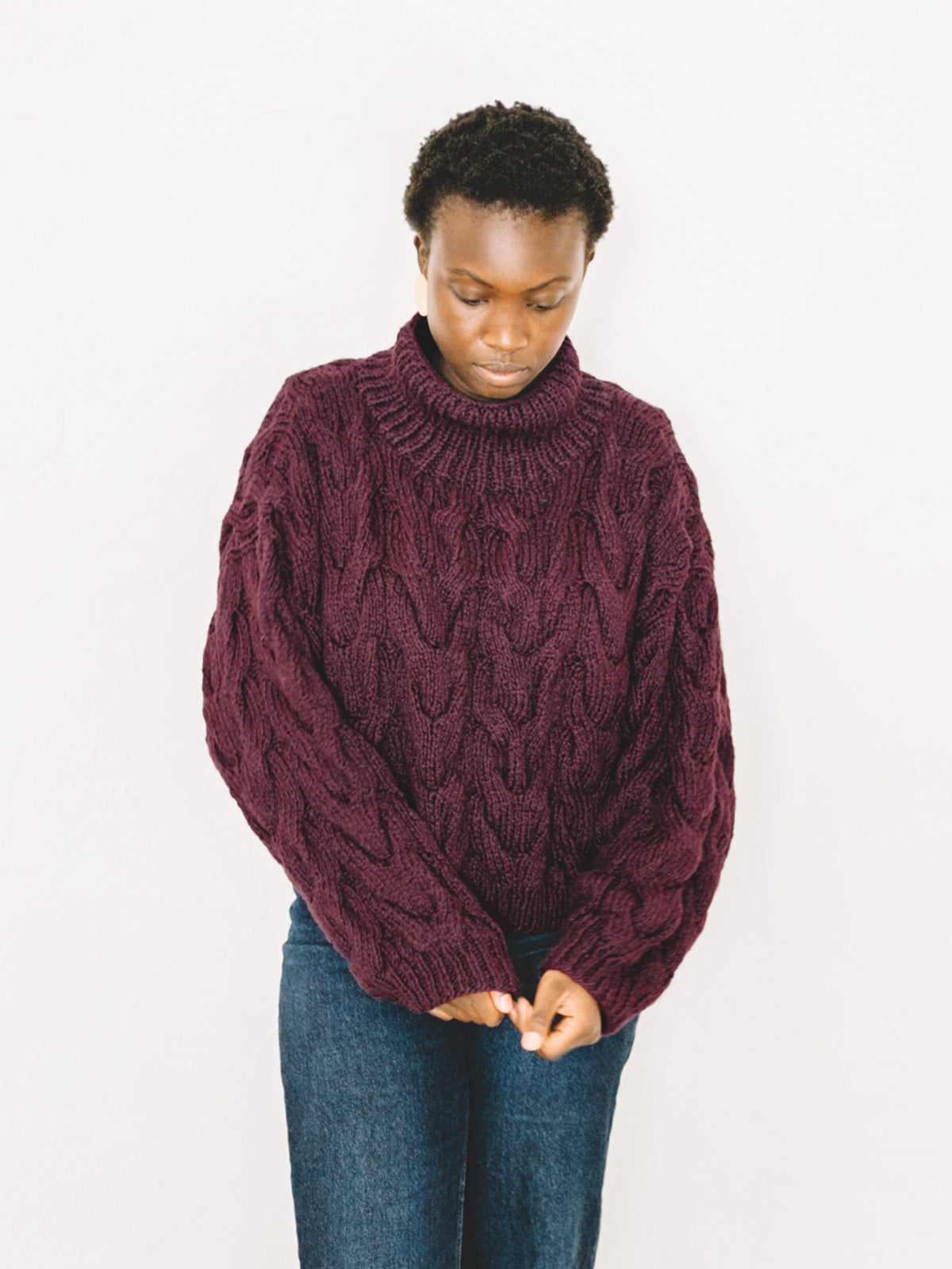 Purple Organic Cotton Turtleneck Hand Knit Sweater – ALIYA WANEK