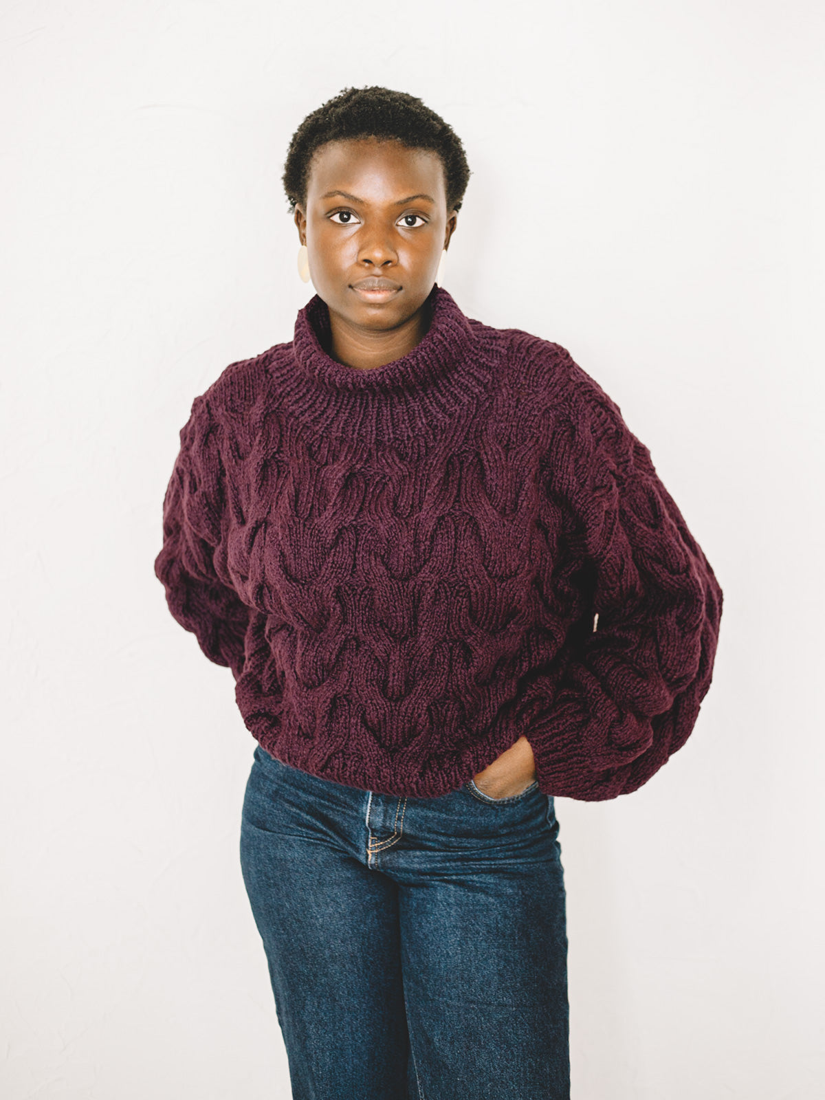 Purple Organic Cotton Turtleneck Hand Knit Sweater – ALIYA WANEK
