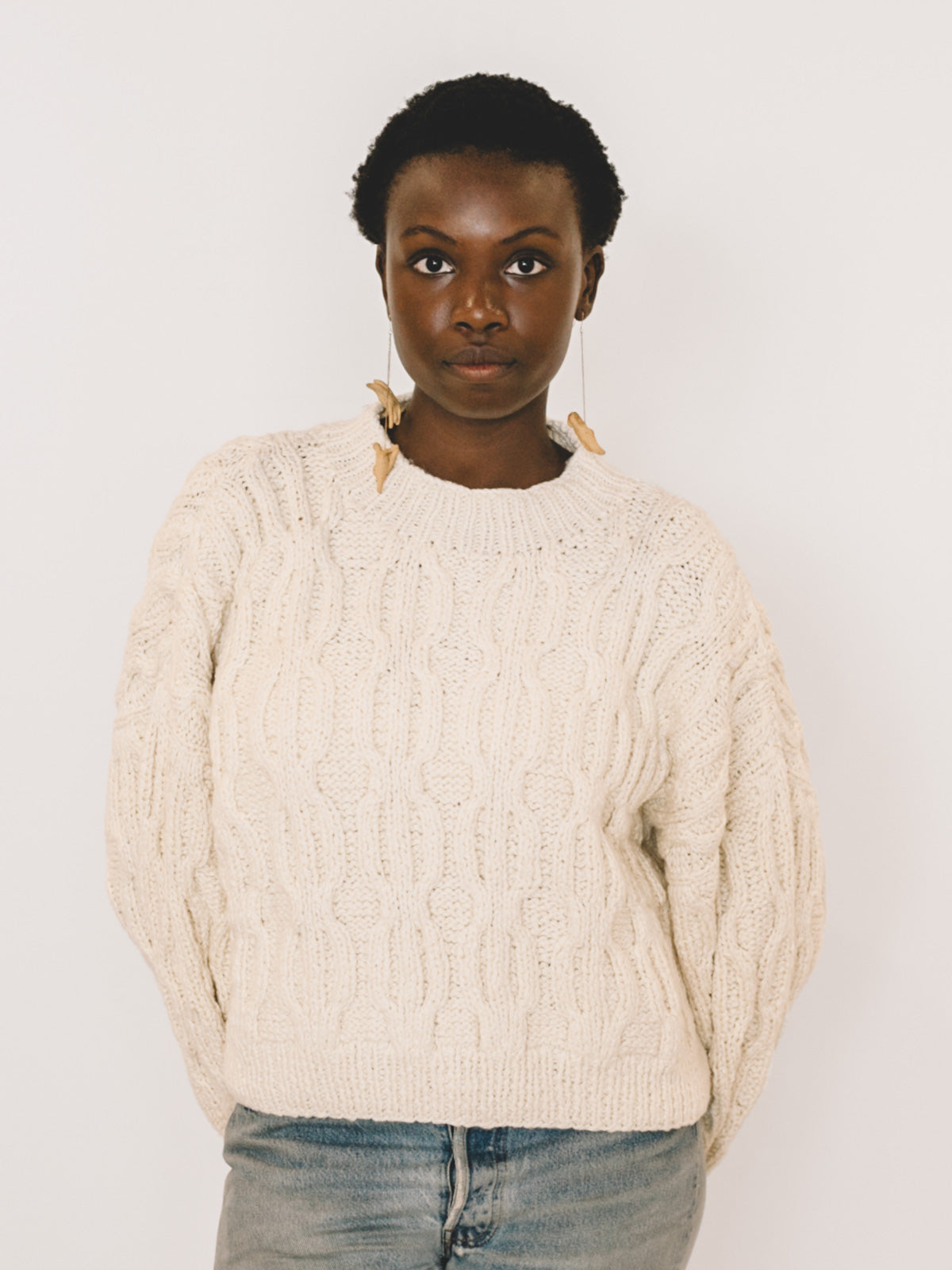 Natural Organic Cotton Crewneck Hand Knit Sweater – ALIYA WANEK