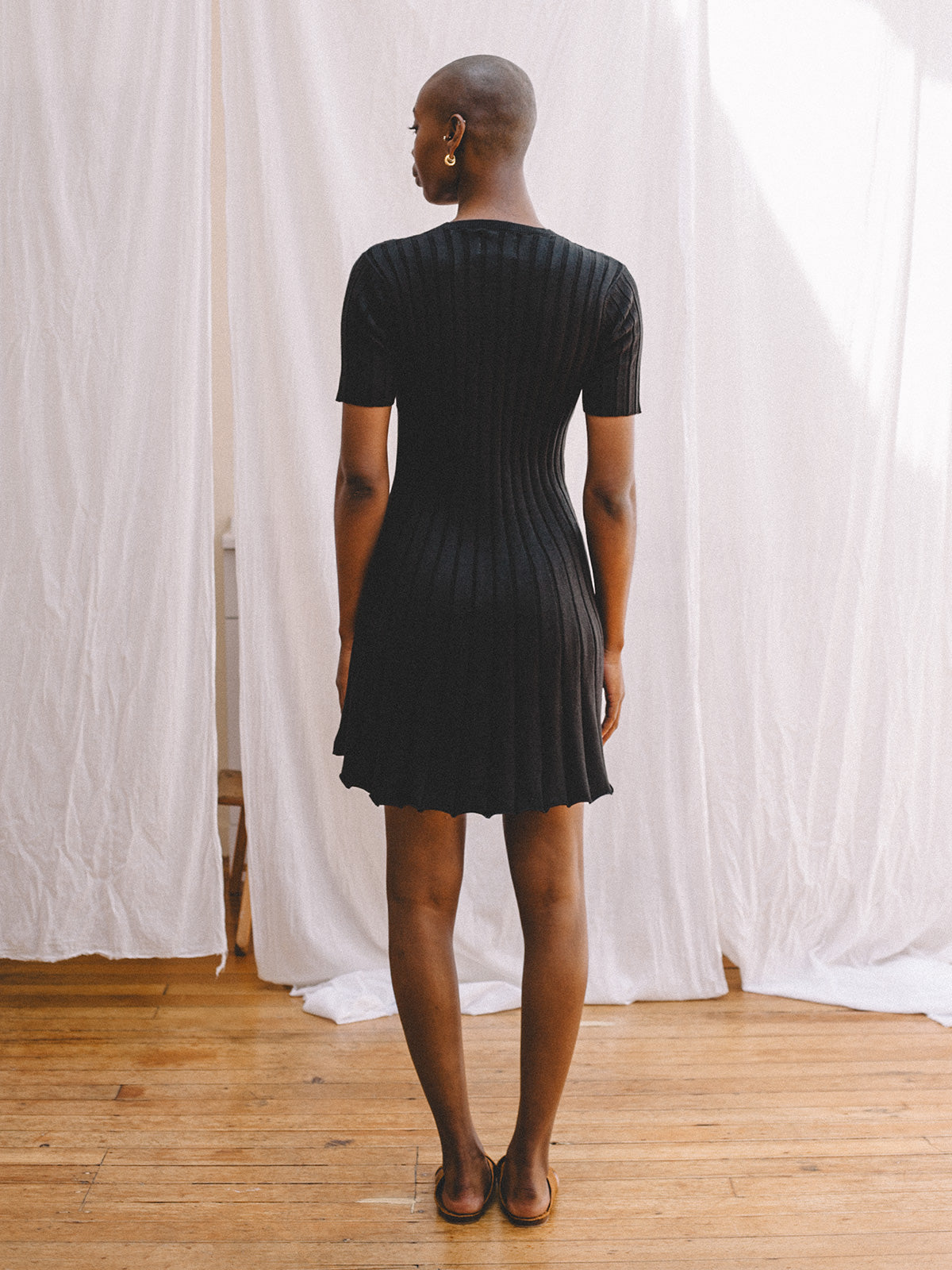 black ribbed knitted dress Ribbed Knit Dress in Black Black / M
